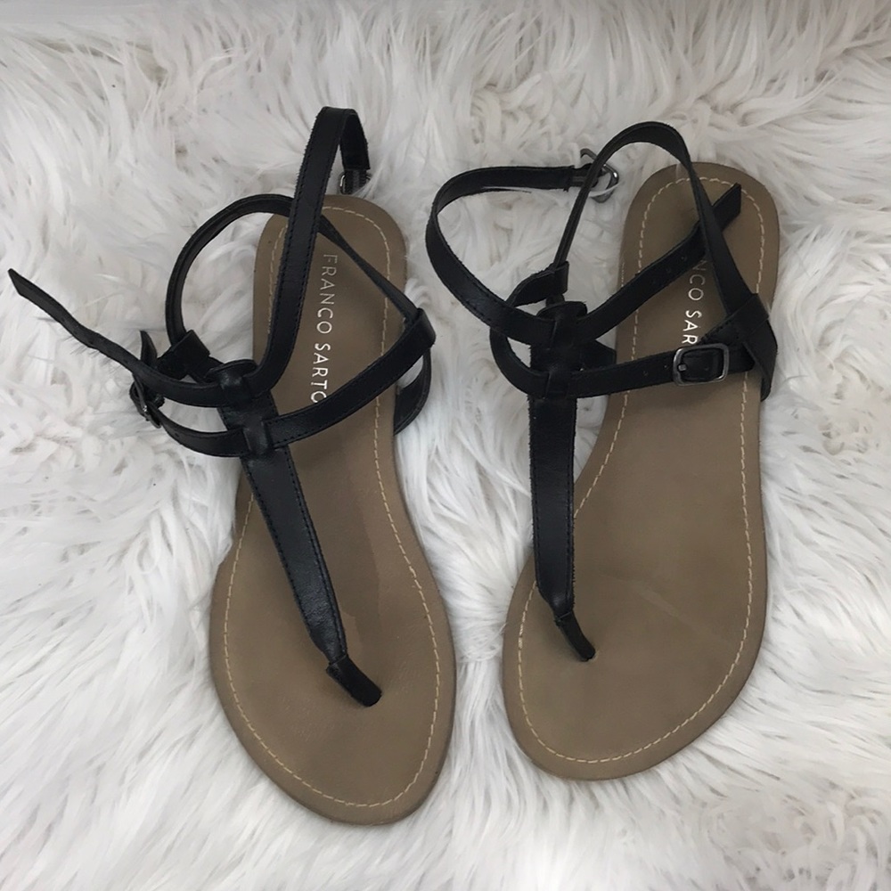 Franco Sarto Strappy Black Flat Sandals